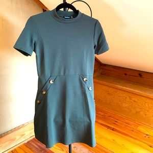 Boohoo Green Button Army Dress, EUC, S